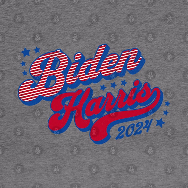 Biden Harris 2024 Groovy Retro Election 2024 Red White Blue by PUFFYP